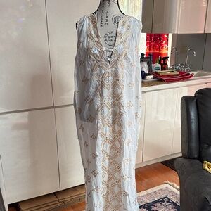 Zara Elegant White Maxi Dress with Gold Accents